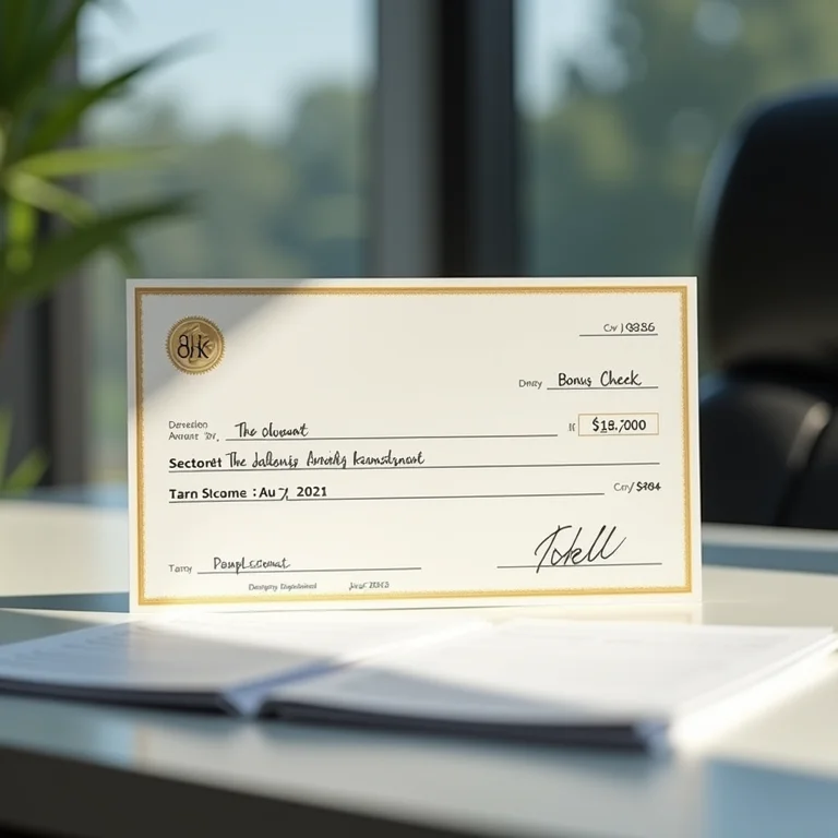 Cheque de bônus e certificado de premiação lado a lado