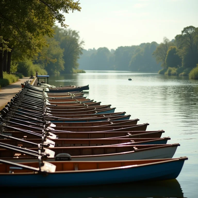 Clube de remo com barcos alinhados
