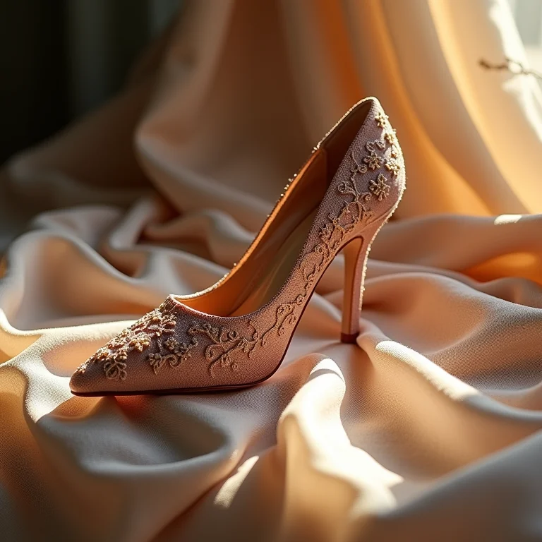 Combinação de tecido e bordado em um sapato