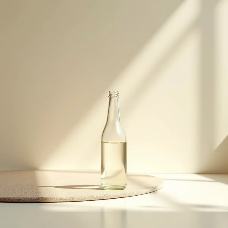 Copo de água com gás ao lado de tapete claro