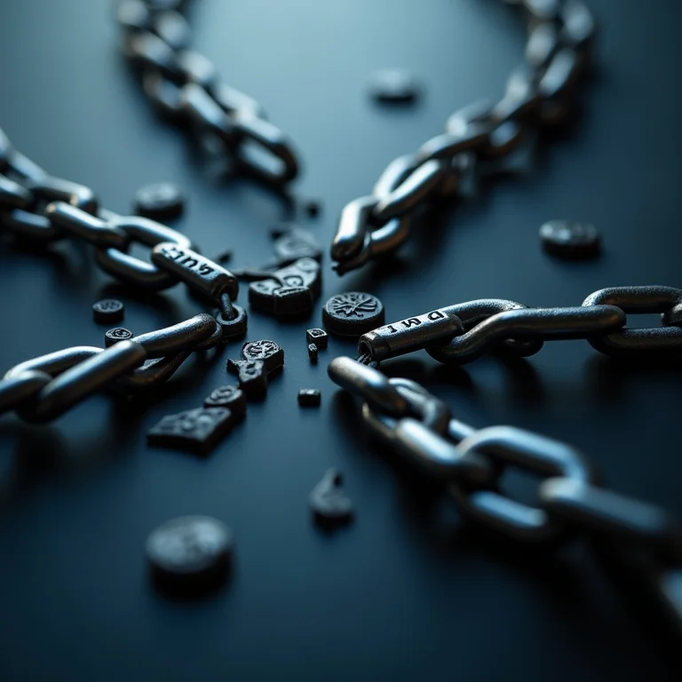 Corrente quebrada com links de sites, simbolizando a reutilização de senhas