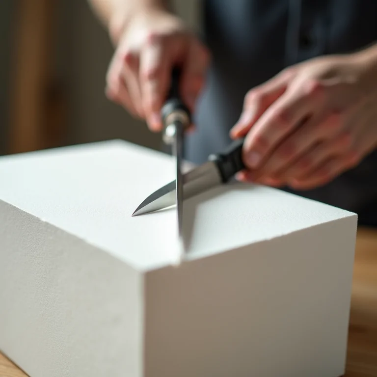 Cortando o isopor para criar um organizador de maquiagem DIY