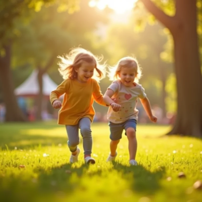 Crianças brincando de esconde-esconde em um parque.