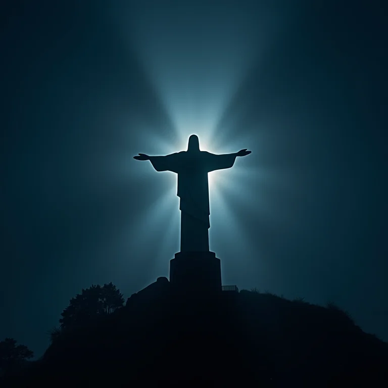 Cristo Redentor à noite com iluminação dramática