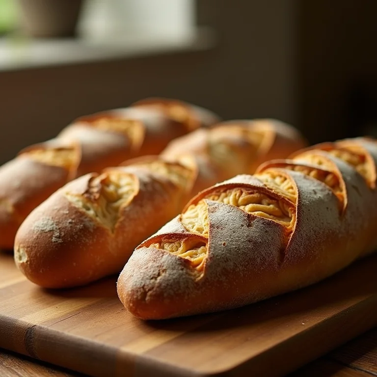Diferentes tipos de pão italiano para bruschetta em uma tábua de corte de madeira