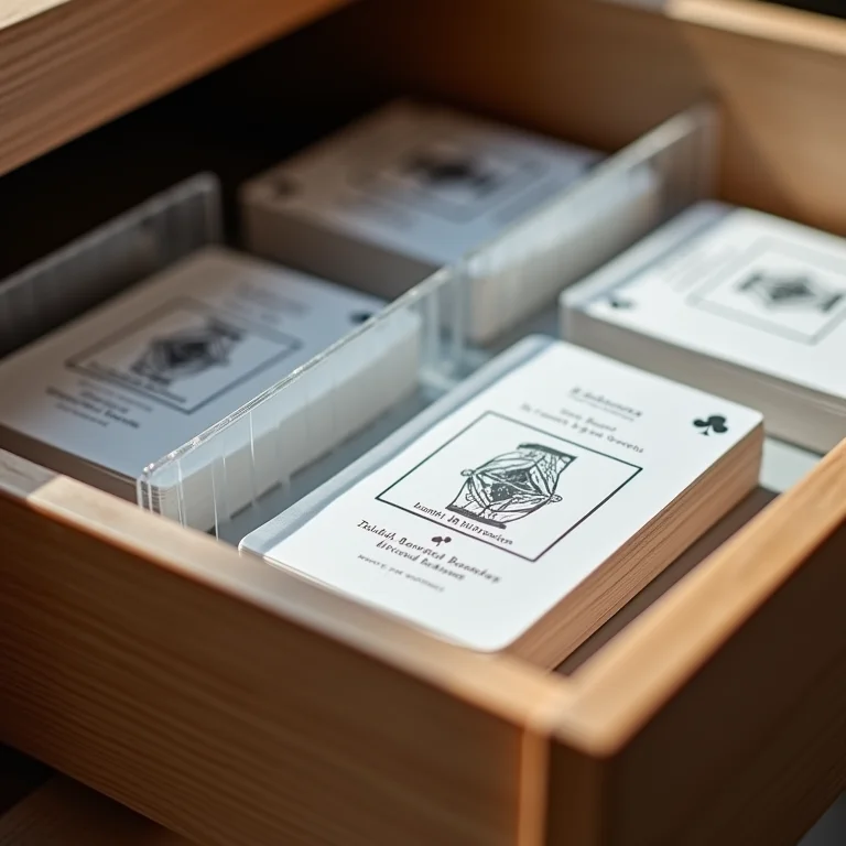 Divisórias organizando baralhos de cartas em gaveta
