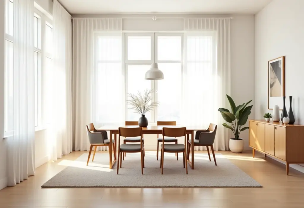 Elegante sala de jantar com tapete moderno