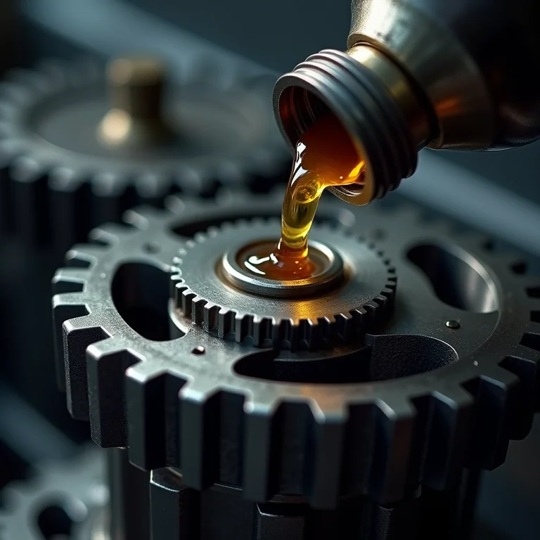 Engrenagens de metal sendo lubrificadas e protegidas após a limpeza