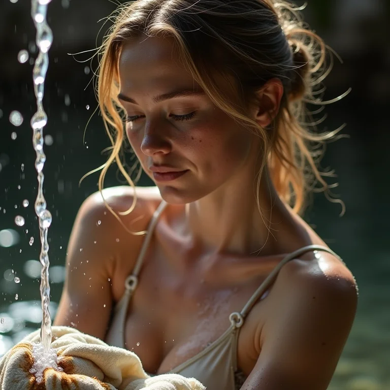 Enxaguando a mancha com água fria.