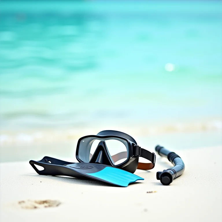 Equipamentos de mergulho em uma praia paradisíaca da Ilha de Saba.