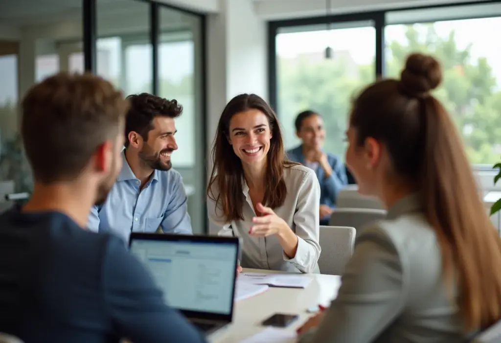 Equipe engajada participando de dinâmica online