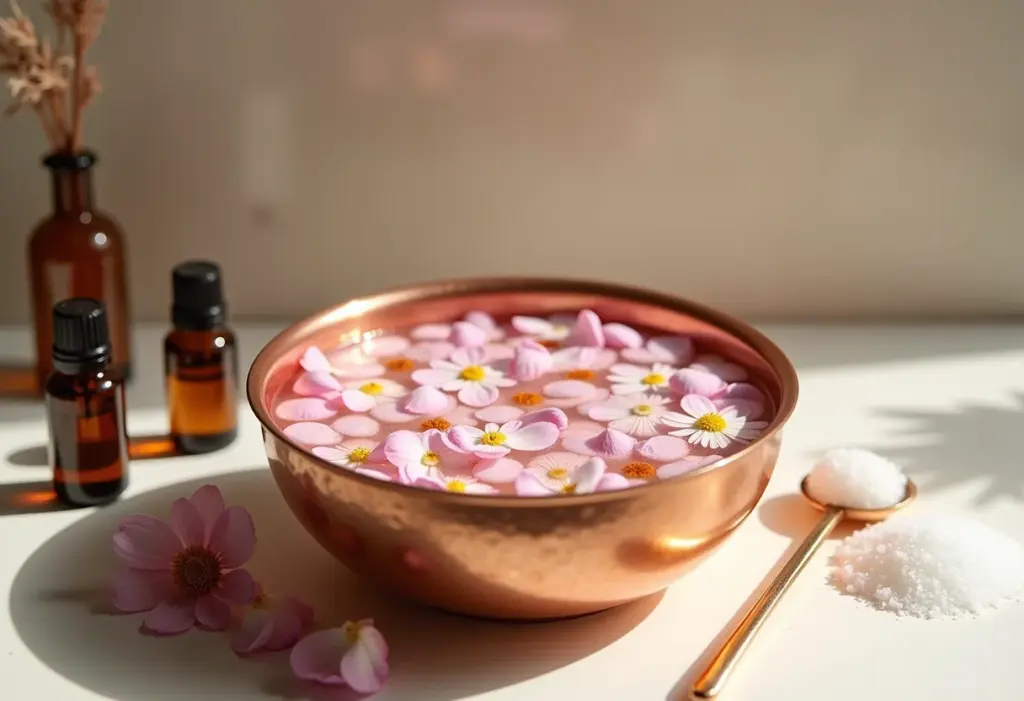 Escalda-pés relaxante em ambiente minimalista