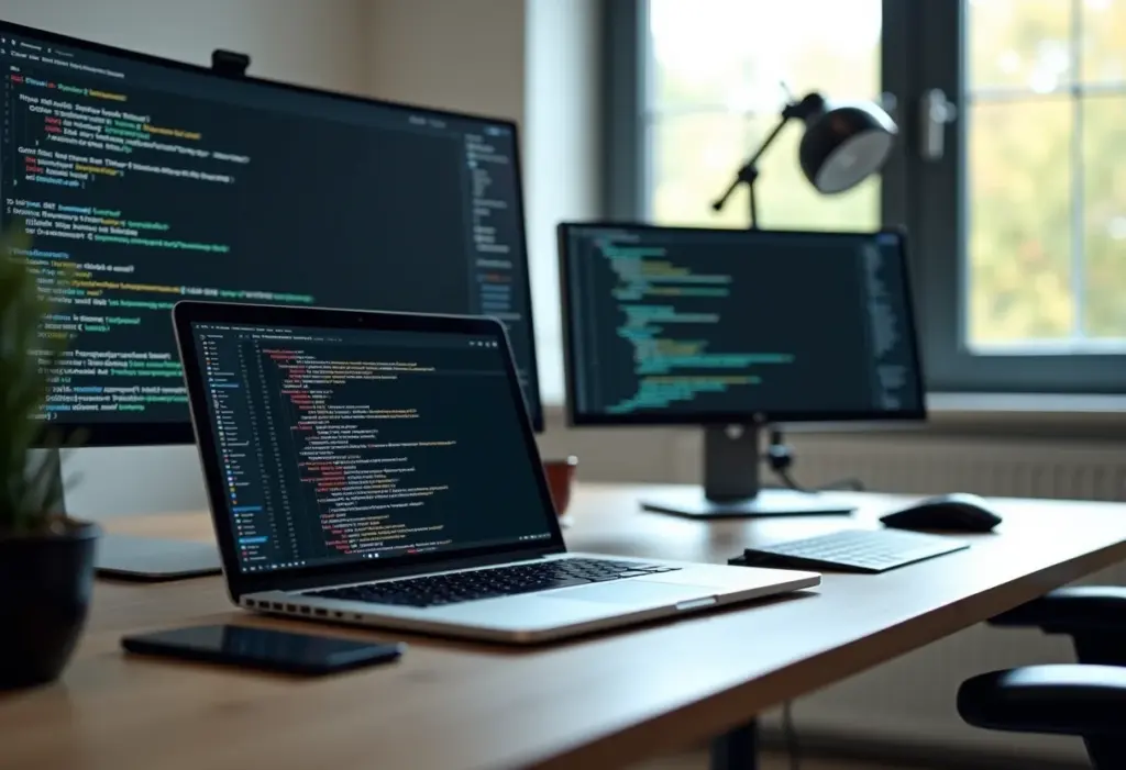Espaço de trabalho moderno com equipamentos de programação