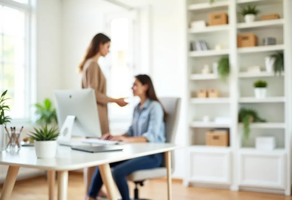 Espaço de trabalho organizado com materiais de escritório e computador