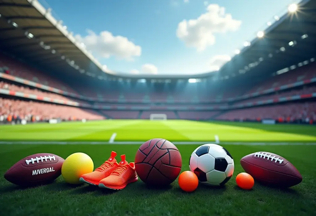 Estádio vibrante com equipamentos esportivos diversos