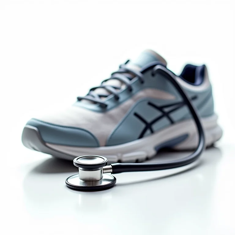 Estetoscópio sobre tênis de corrida.