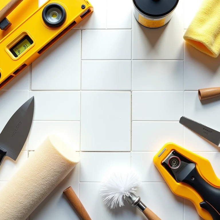 Ferramentas e materiais para aplicar pastilhas adesivas