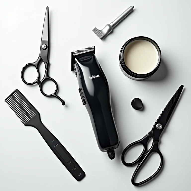Ferramentas e produtos para corte e estilização de cabelo masculino