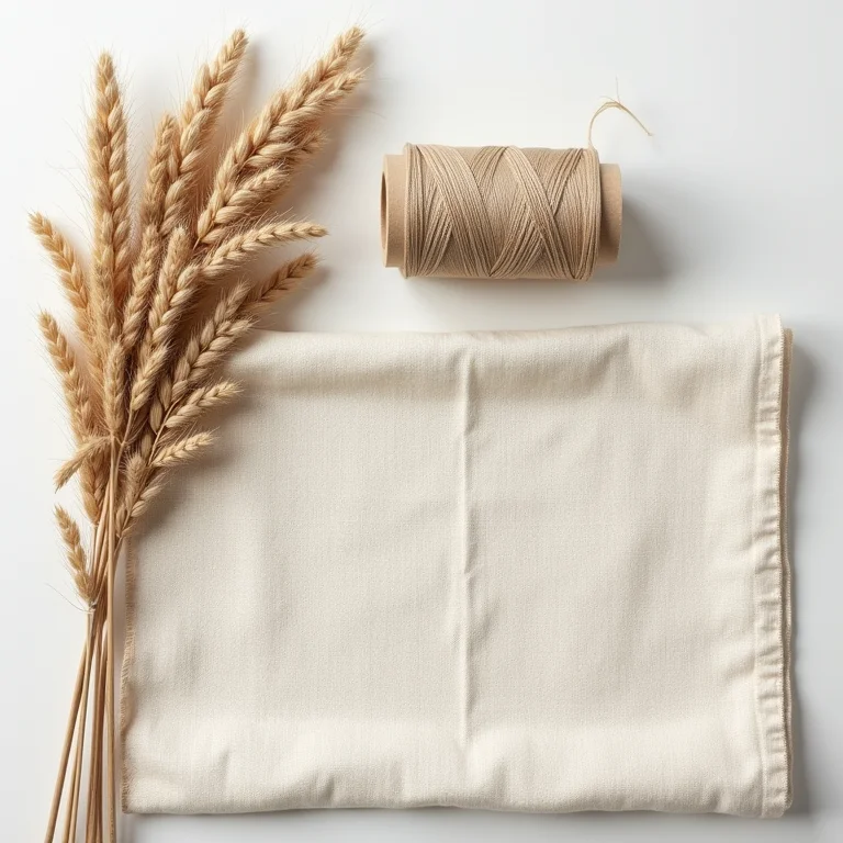 Fibras de linho cru, fio e tecido.