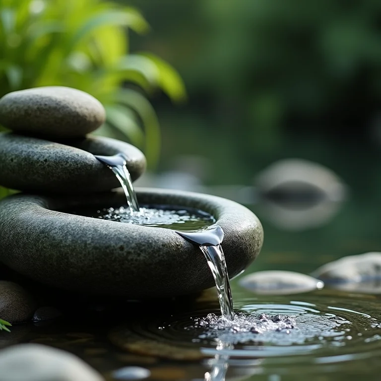 Fonte ornamental com pedras de rio