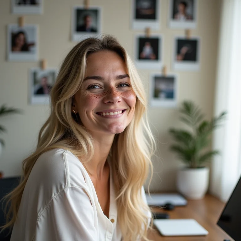 Fotos Polaroid decorando um escritório em casa