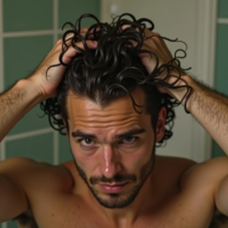 Homem branco texturizando cabelo ondulado