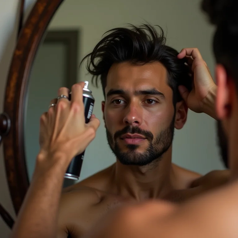 Homem latino aplicando fixador no cabelo
