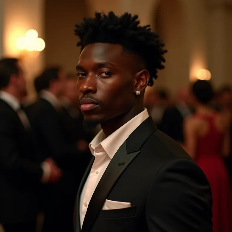 Homem plus size com penteado cacheado estiloso para ocasiões especiais