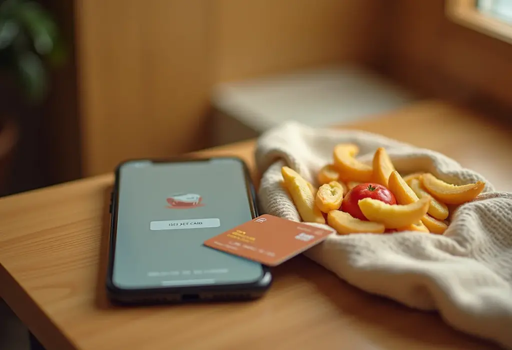 iFood no celular com cartão de crédito ao lado.