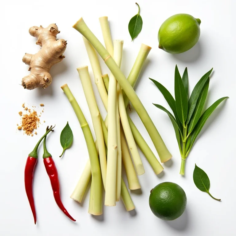 Ingredientes frescos para salada de broto de bambu tailandesa