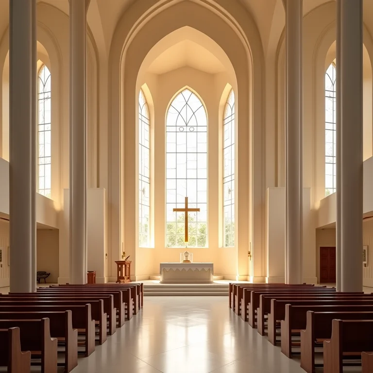 Interior da Basílica de Aparecida com altar e vitrais