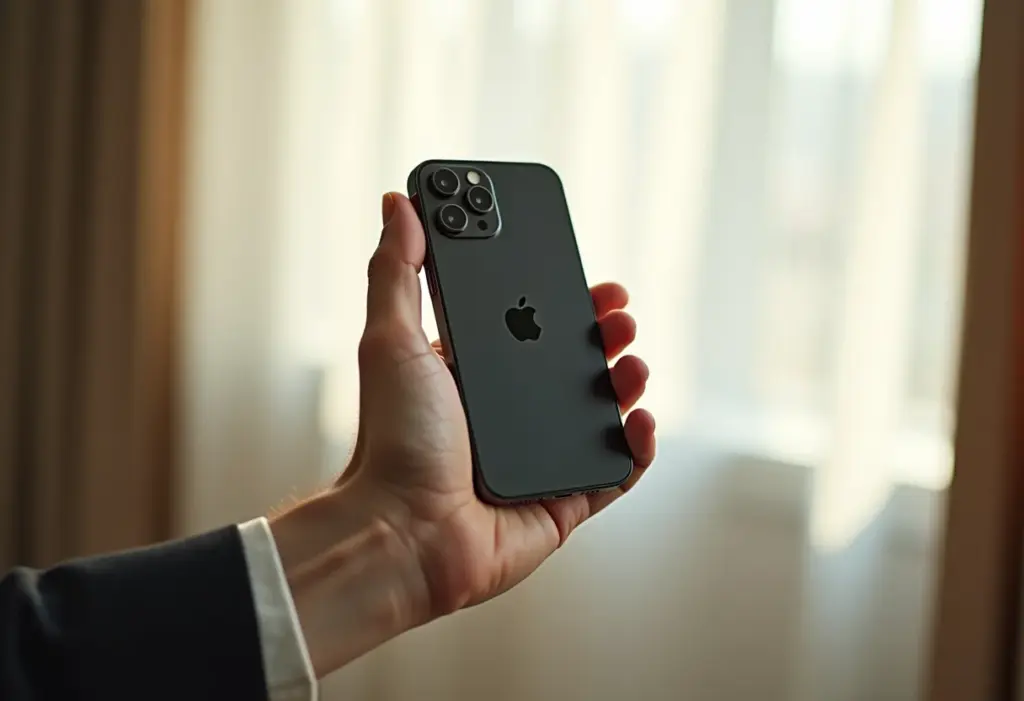 iPhone com design minimalista sob luz natural