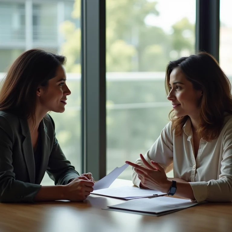 Jovem latina recebendo feedback construtivo no trabalho.