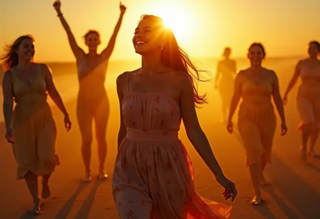 Jovens mulheres celebrando juntas, inspiradas no filme 'Meninas de Ouro'