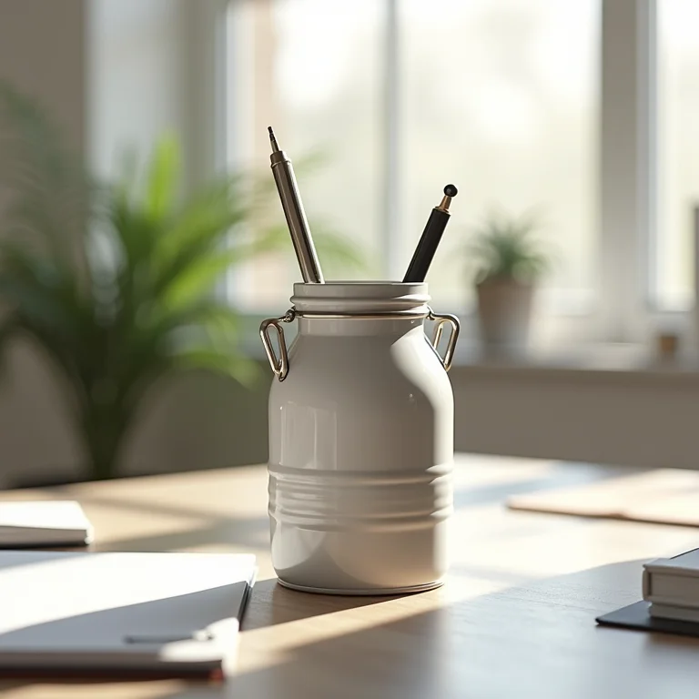 Lata de leite reutilizada como porta-canetas