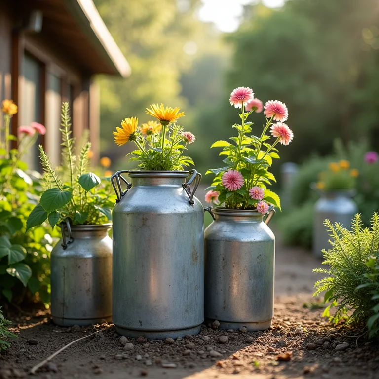 Latas de leite transformadas em vasos de plantas