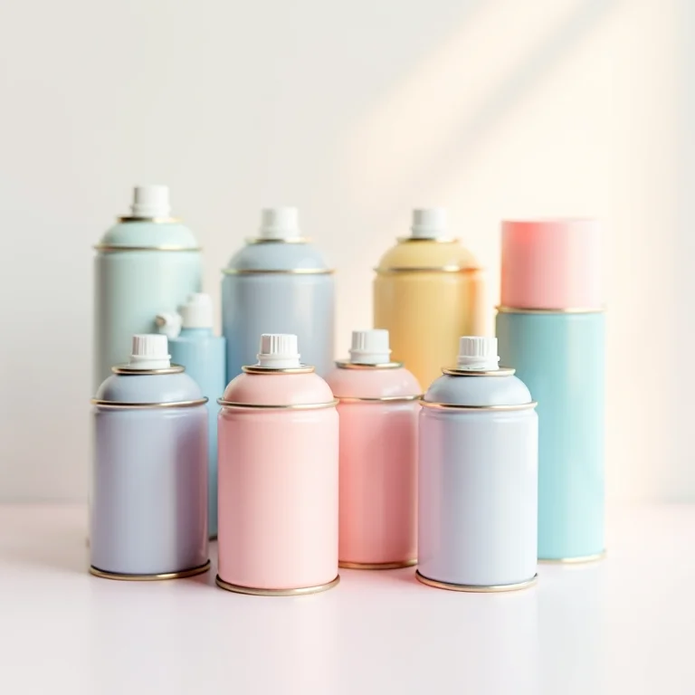 Latas de tinta acrílica spray em tons pastel