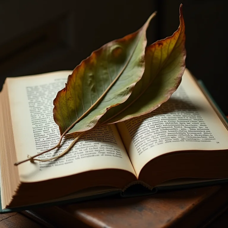 Livros antigos sobre plantas medicinais com folhas de Pata de Vaca secas.