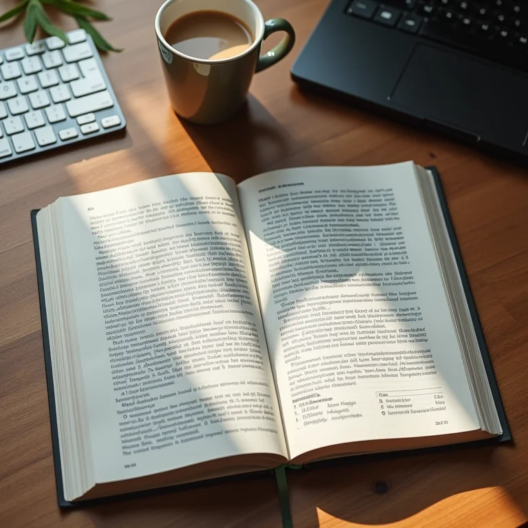Livros de programação, café e teclado em mesa de madeira