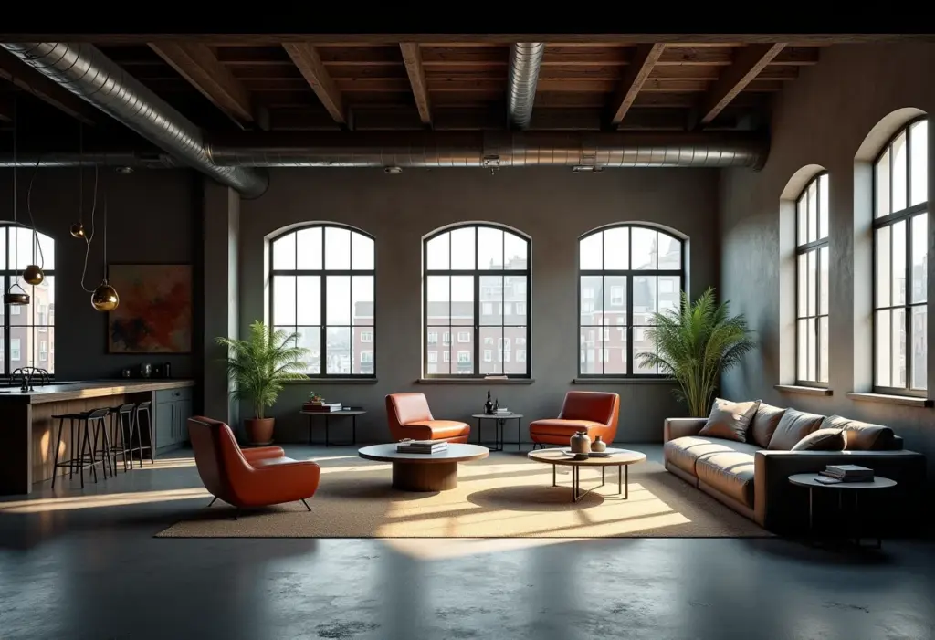 Loft industrial moderno com detalhes em metal e luz natural