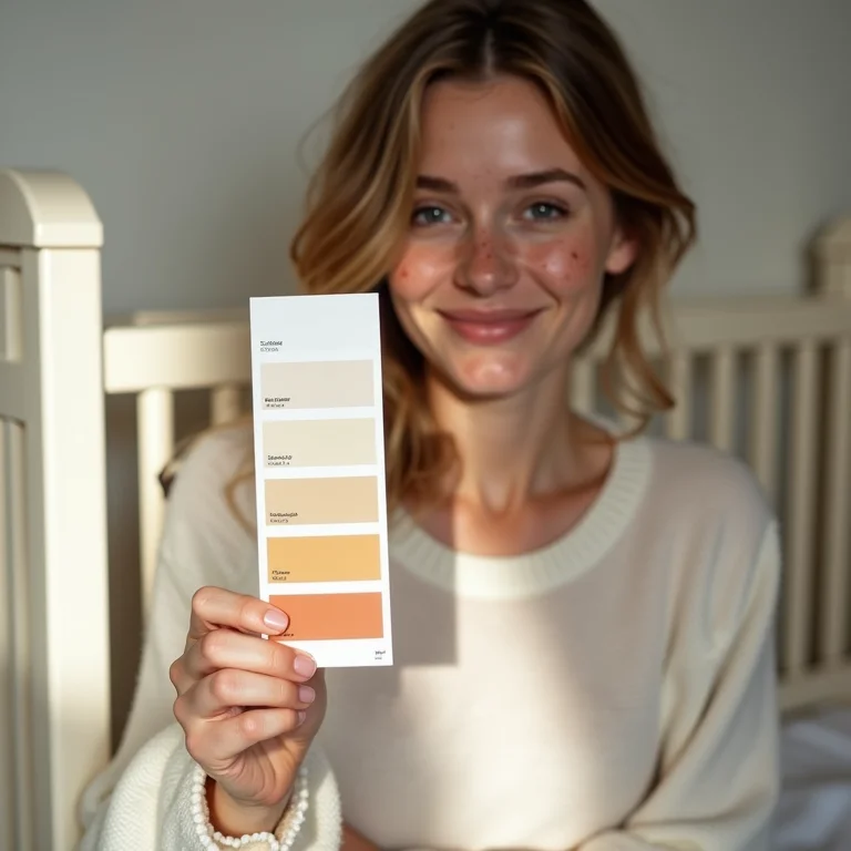 Mãe branca escolhendo a cor e intensidade da luz para o quarto do bebê