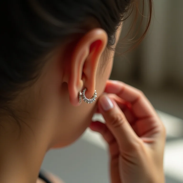 Mãe latina medindo brinco de bebê