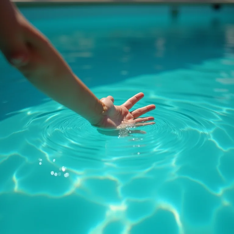 Mão interagindo com a água da piscina