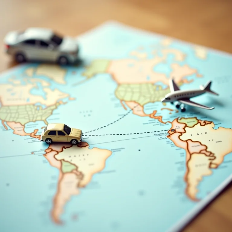 Mapa com duas cidades distantes conectadas por linha pontilhada