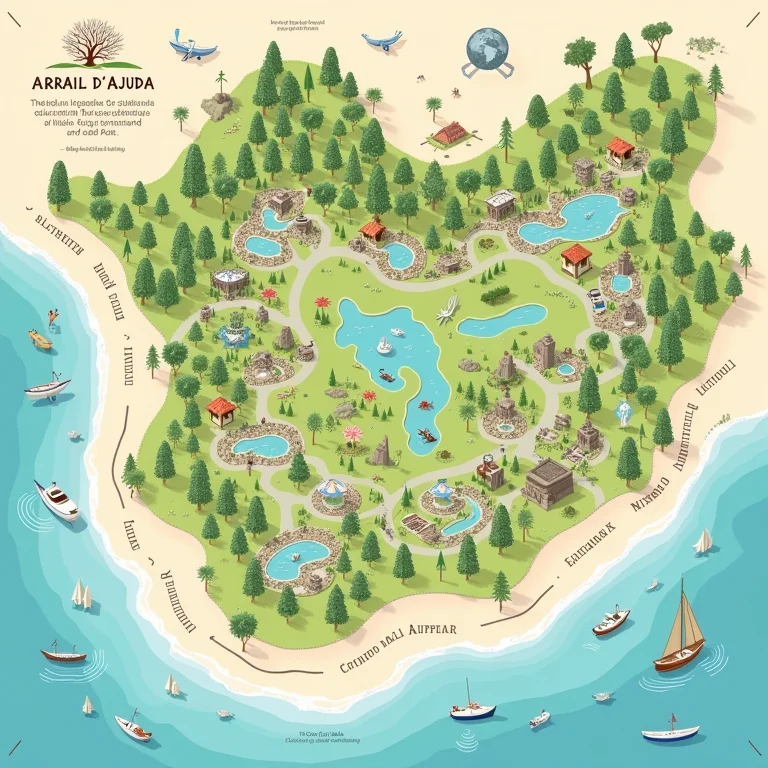 Mapa detalhado do Eco Parque Arraial d'Ajuda mostrando as principais atrações.