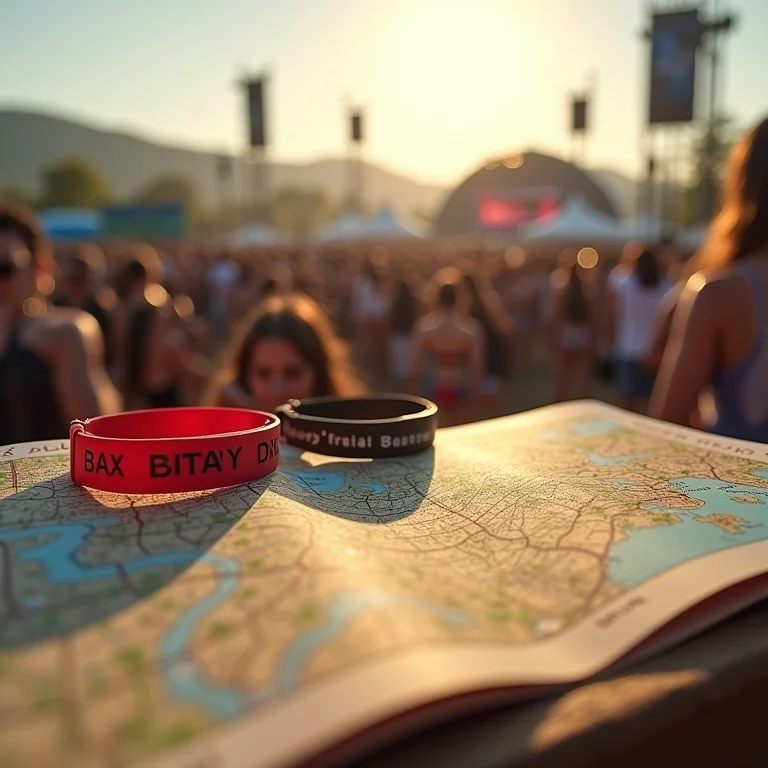 Mapa e pulseira de acesso para festival de música