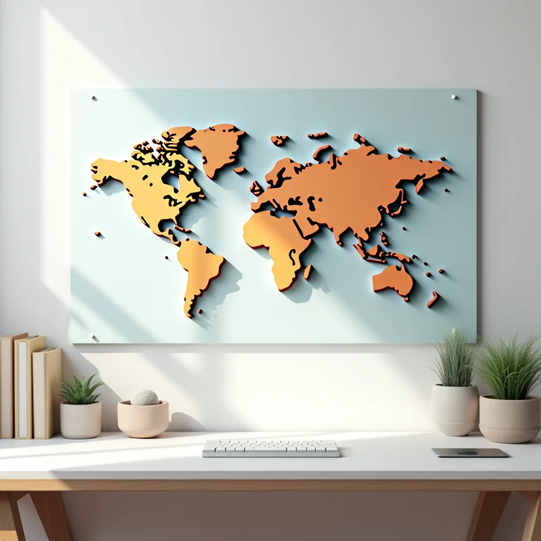 Mapa mundi 3D em mesa moderna