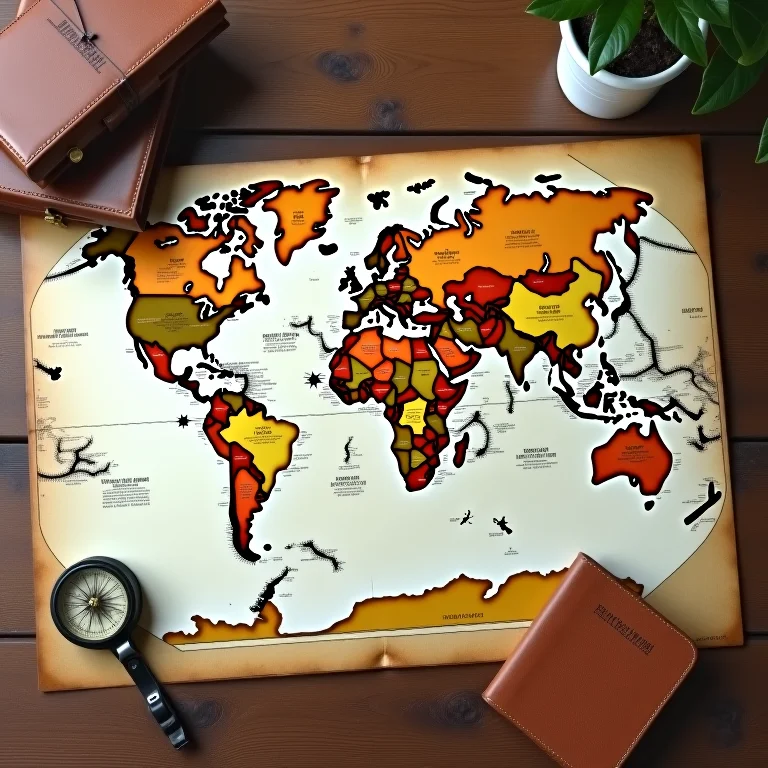 Mapa mundi político em estilo flat lay