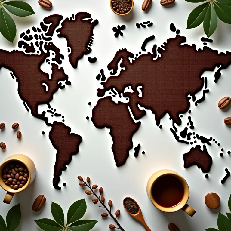 Mapa temático de café em estilo flat lay