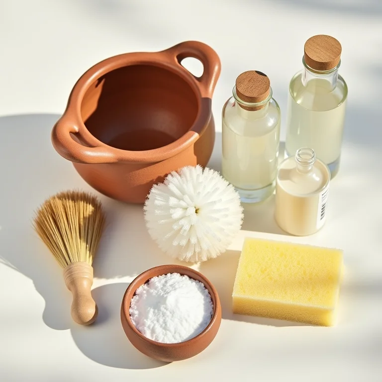 Materiais essenciais para limpar sua panela de barro.